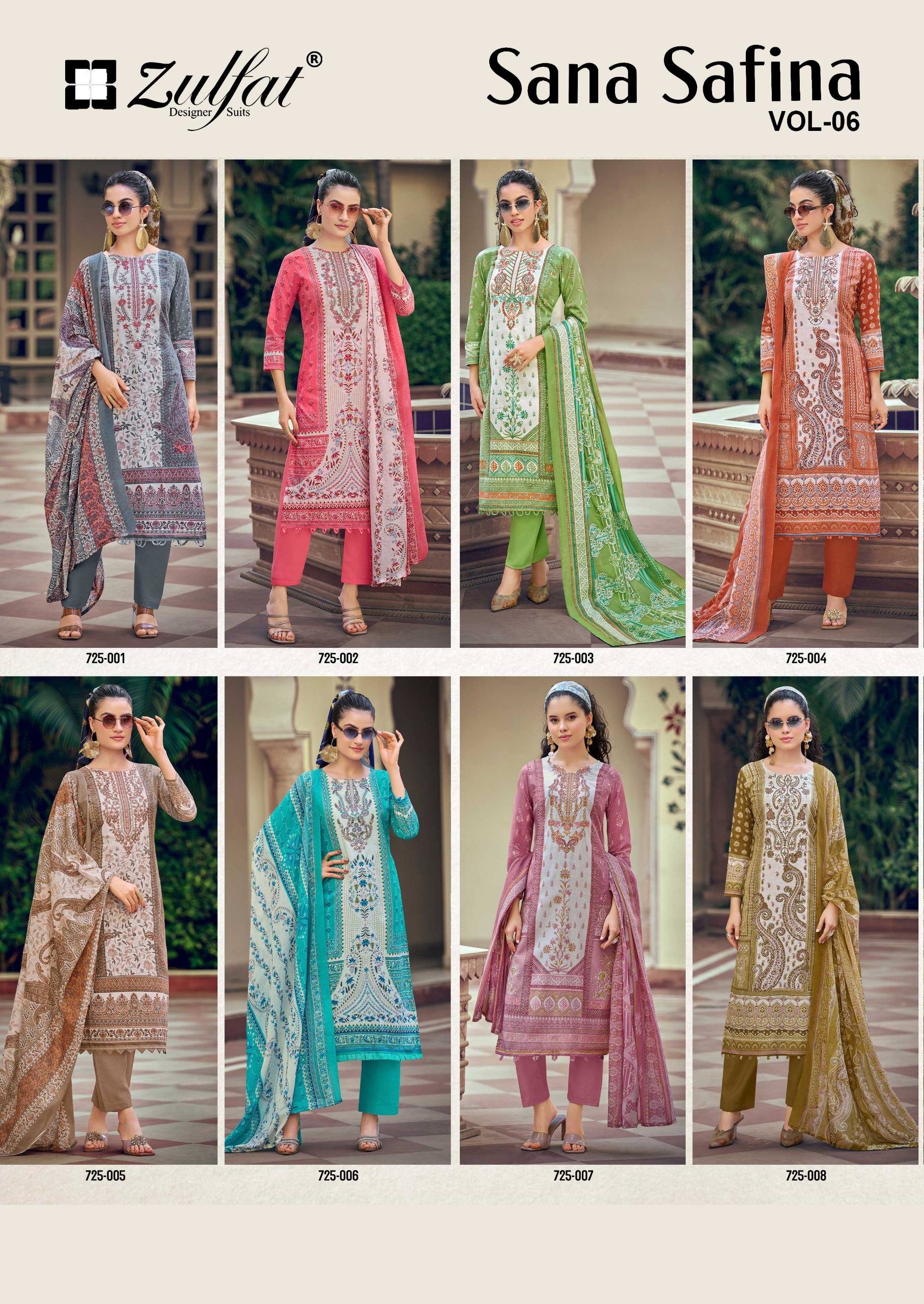 SANA SAFINA VOL 6 By Zulfat 01 To 08 Series Designer Suits Beautiful Pakistani Suits Wear Pure Cotton Dresses At Wholesale Price